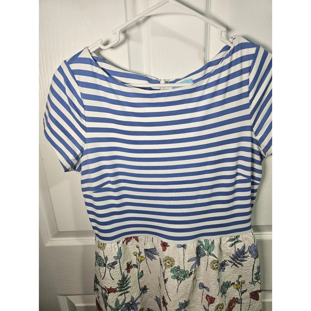 J.McLaughlin Striped Fit & Flare Dress Blue White Size 6 Cap Sleeve Catalina